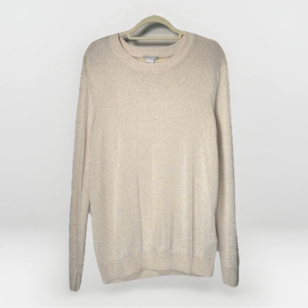H&M Glimmering Cream/ Ivory & Gold Thread Long Sweater Large